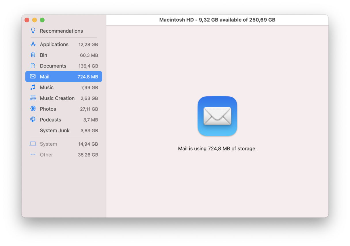 Mail Storage on Mac